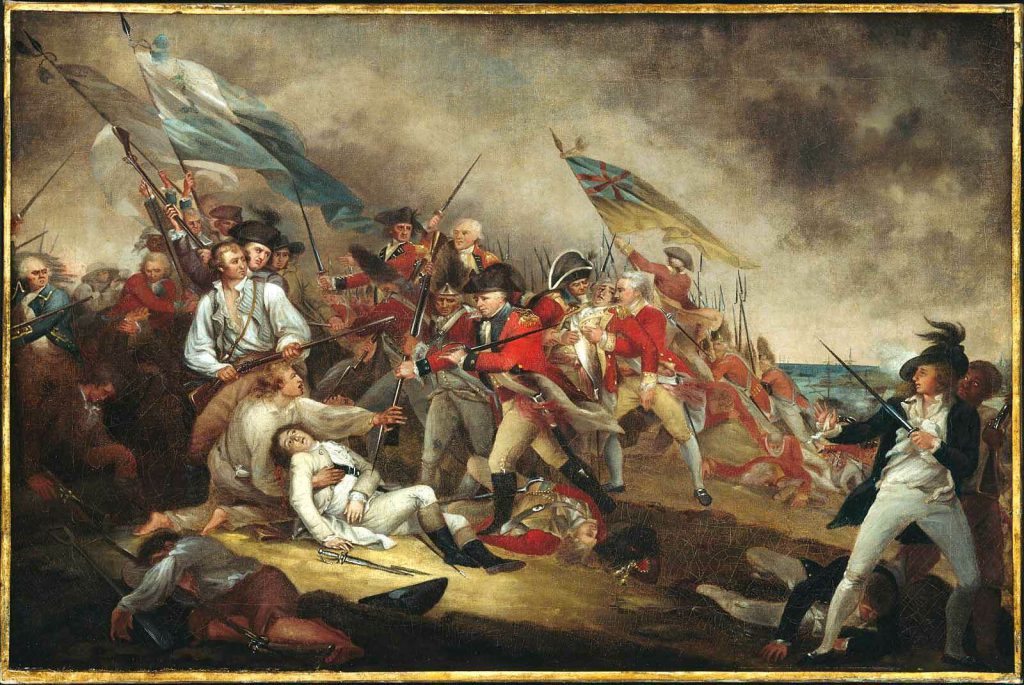 "A morte do General Warren na Batalha de Bunker Hill", quadro em óleo sobre tela, por John Trumbull. 1786.